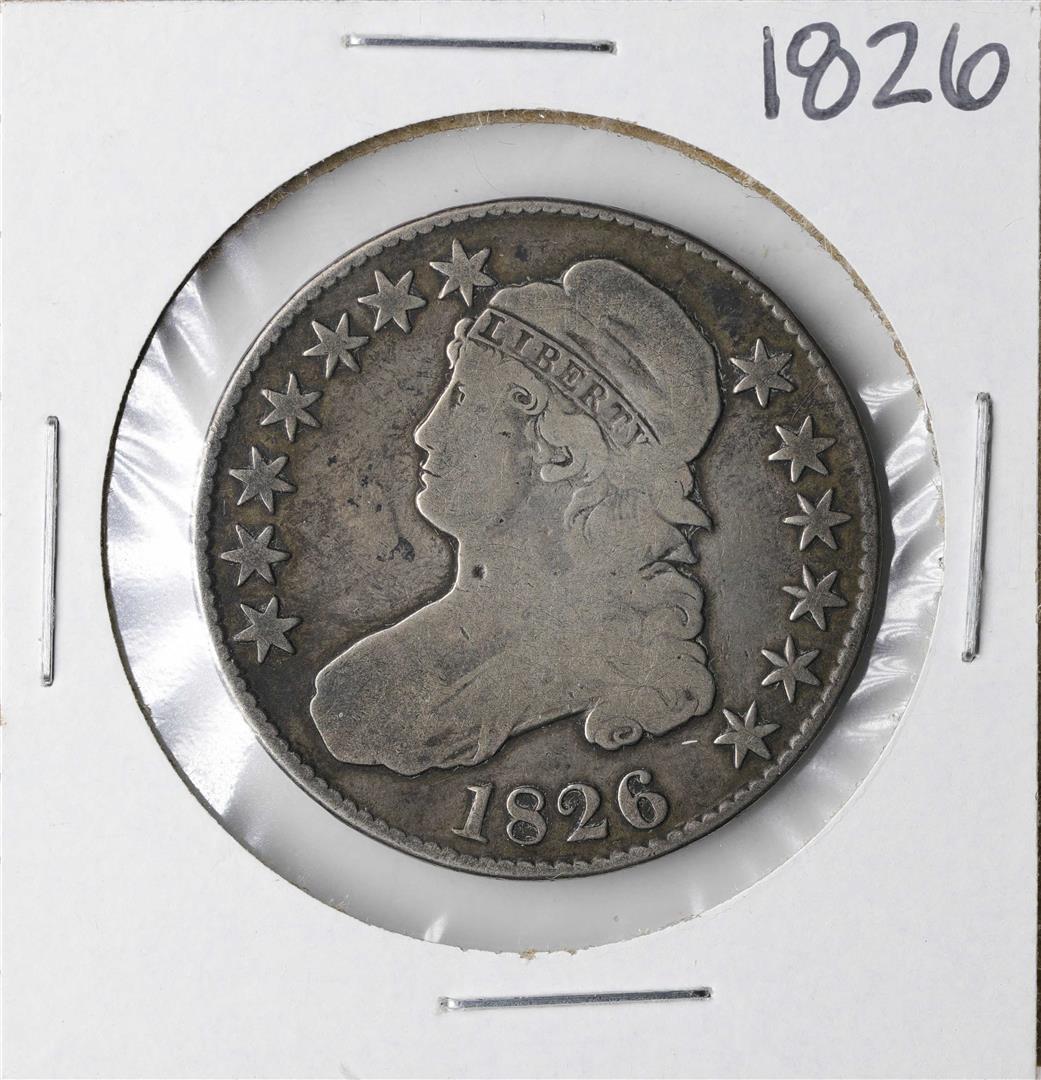1826 Capped Bust Half Dollar Coin: One 1826 Capped Bust Half Dollar Coin.