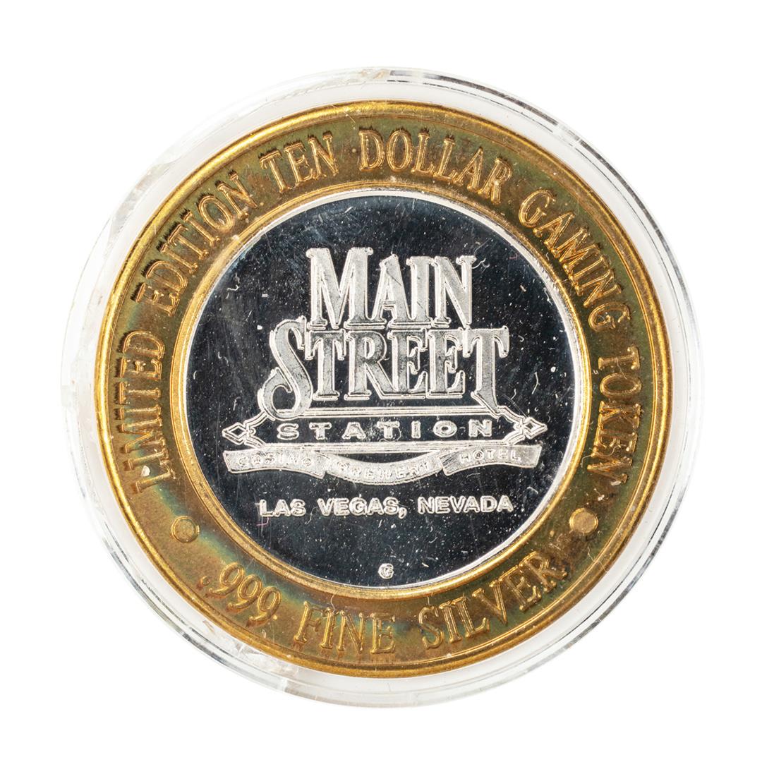 .999 Silver Main Street Station Las Vegas, NV $10: One .999 Silver Main Street Station Las Vegas, NV $10 Limited Edition Casino Gaming Token.