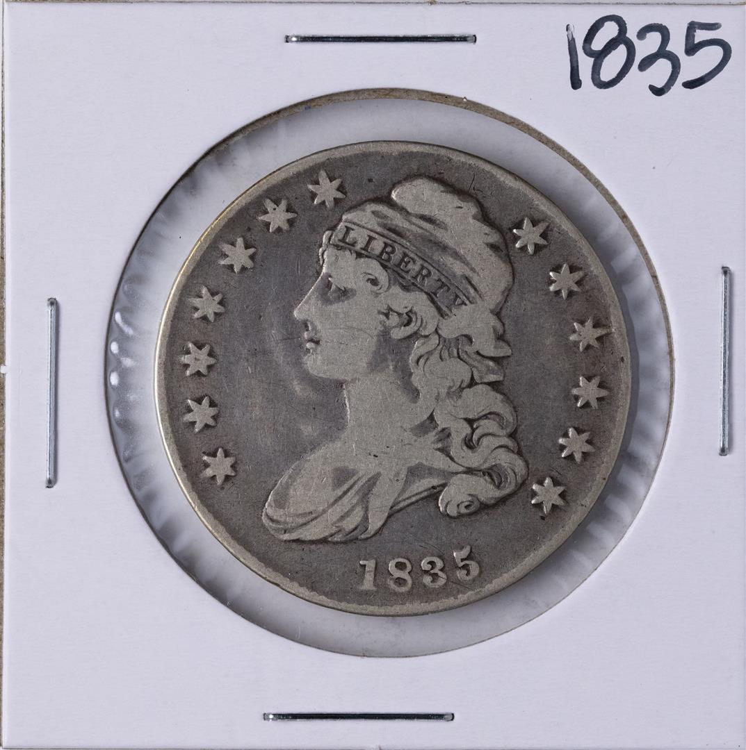 1835 Capped Bust Half Dollar Coin: One 1835 Capped Bust Half Dollar Coin.