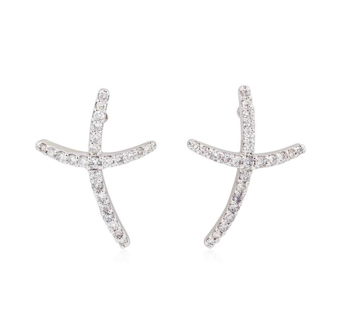 14KT White Gold 1.00 ctw Diamond Earrings: One pair electronically tested 14KT white gold lady's combination cast & assembled fashion cross motif earrings with medium friction backs with a bright polish finish. The featured ladies cross earrin