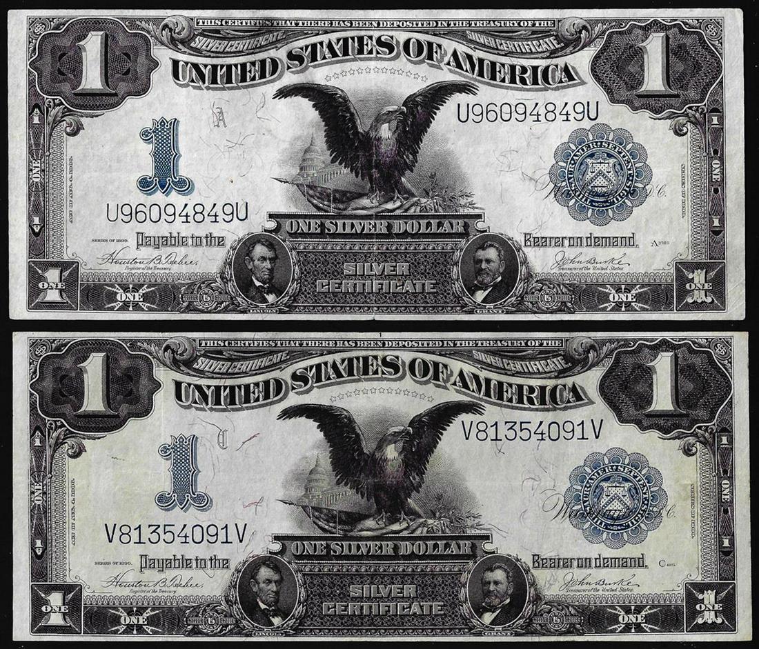 Lot of (2) 1899 $1 Black Eagle Silver Certificate Notes: One Lot of (2) 1899 $1 Black Eagle Silver Certificate Notes.