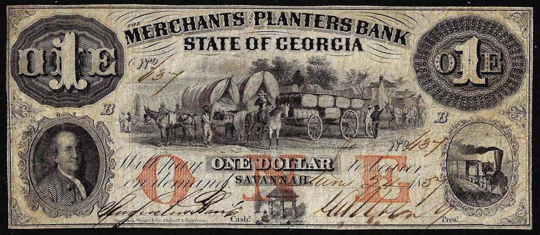 1857 $1 Merchants and Planters Bank Georgia Obsolete: One 1857 $1 Merchants and Planters Bank Georgia Obsolete Note.