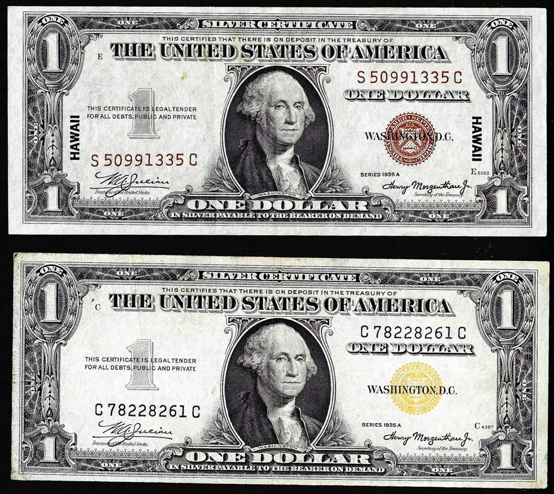 Lot of 1935A $1 Hawaii & North Africa WWII Emergency: One Lot of 1935A $1 Hawaii & North Africa WWII Emergency Issue Silver Certificate Notes.