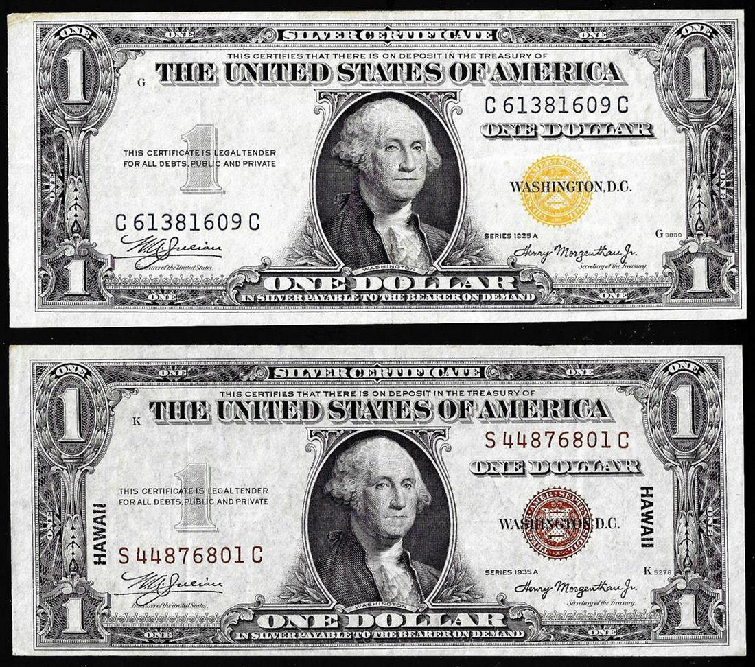 Lot of 1935A $1 Hawaii & North Africa WWII Emergency: One Lot of 1935A $1 Hawaii & North Africa WWII Emergency Issue Silver Certificate Notes.