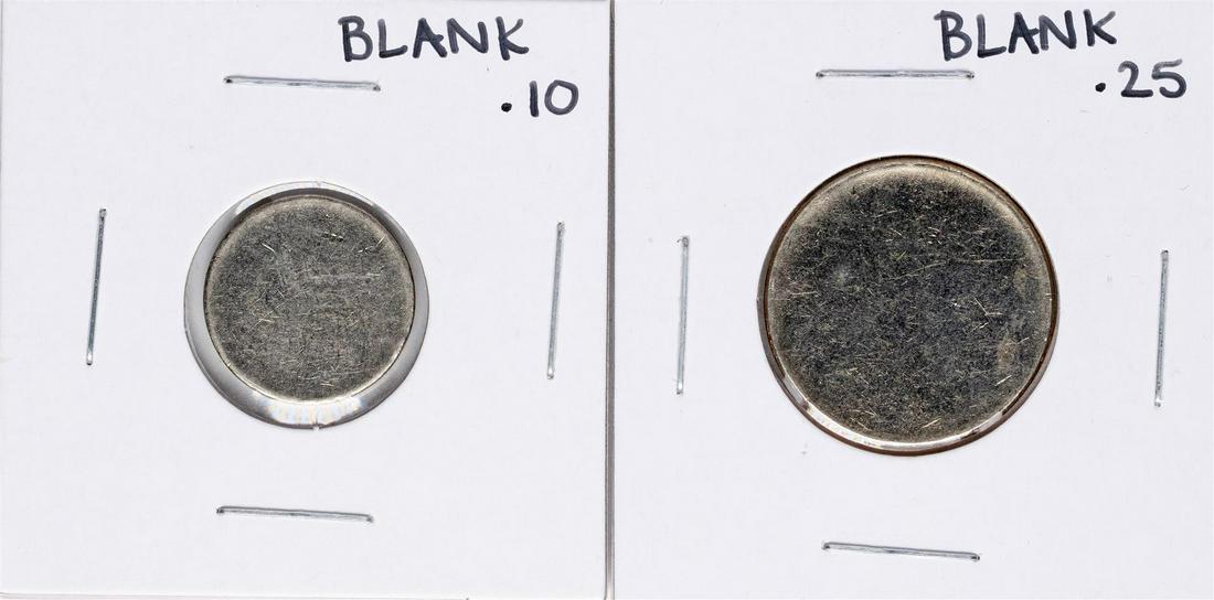 Set of Blank Clad Dime & Quarter Planchet Coin ERRORS: One Set of Blank Clad Dime & Quarter Planchet Coin ERRORS.