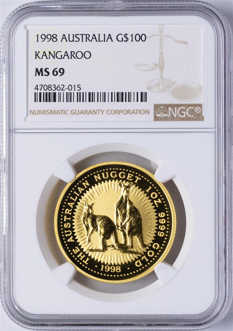 1998 Australia $100 Gold Kangaroo Coin NGC MS69: One 1998 Australia $100 Gold Kangaroo Coin NGC MS69. NGC Certified.