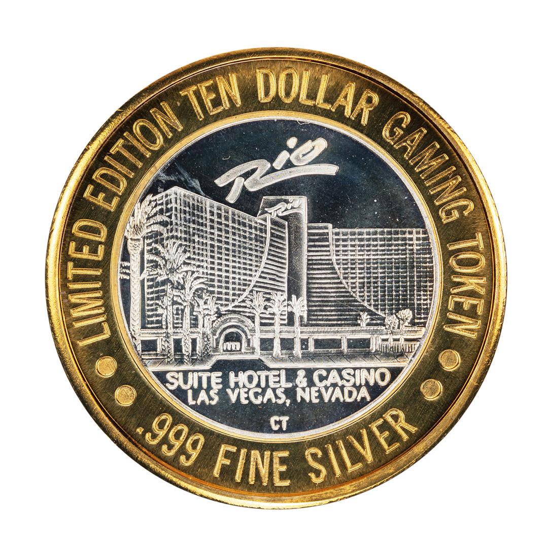 .999 Silver Rio Suite Hotel & Casino Las Vegas $10: One .999 Silver Rio Suite Hotel & Casino Las Vegas $10 Limited Edition Gaming Token.