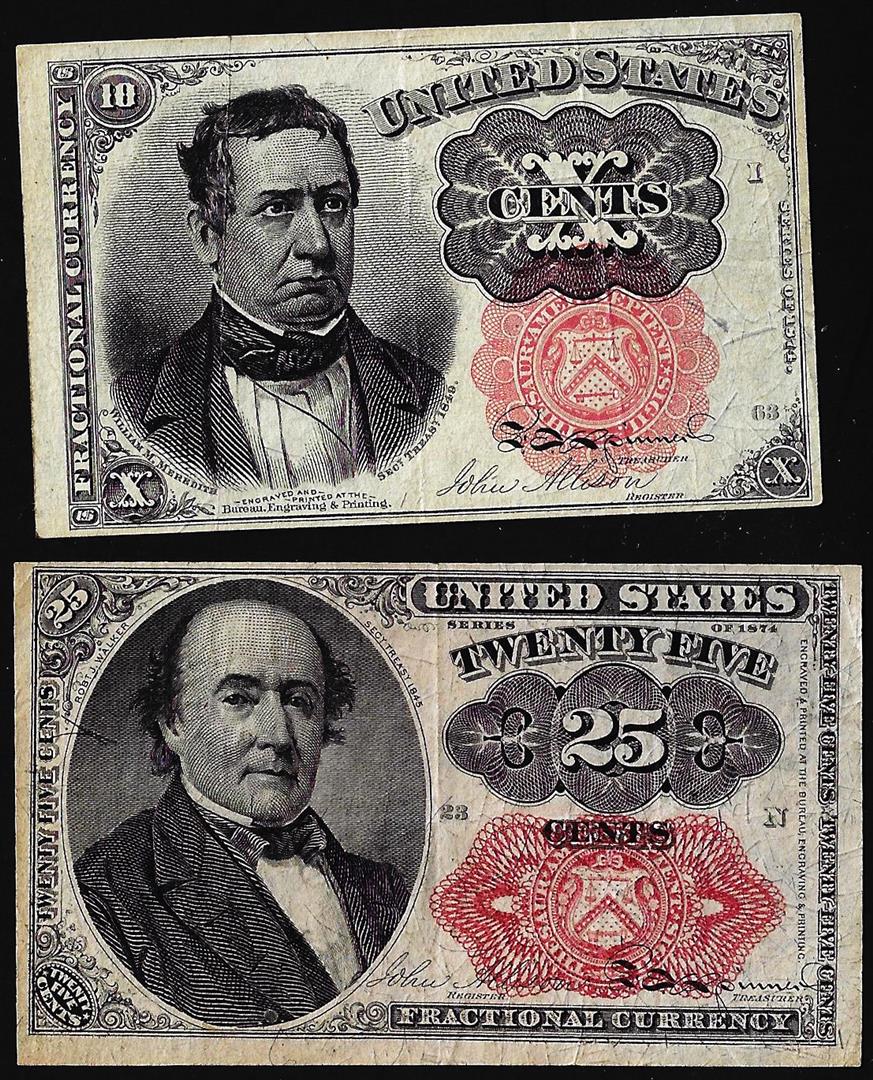 Lot of 1863 Fifth Issue 10/25 Cent Fractional Currency: One Lot of 1863 Fifth Issue 10/25 Cent Fractional Currency Notes.