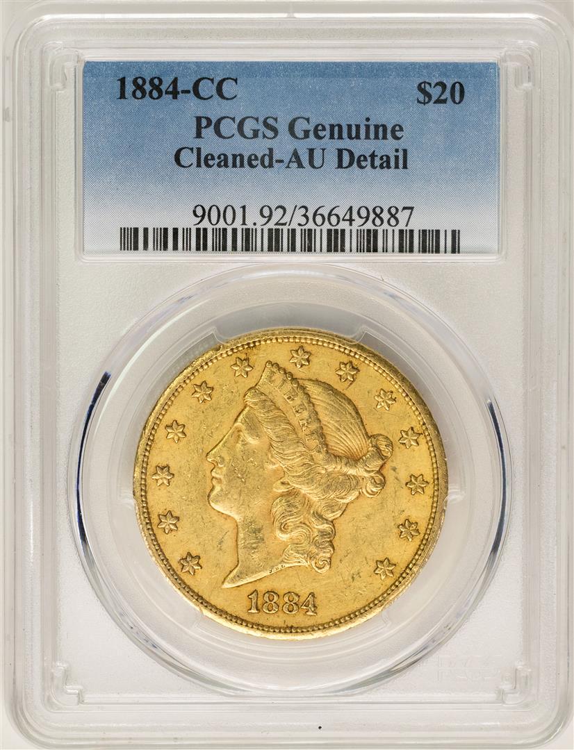 1884-CC $20 Liberty Head Double Eagle Gold Coin PCGS AU: One 1884-CC $20 Liberty Head Double Eagle Gold Coin PCGS AU Details. PCGS Graded.