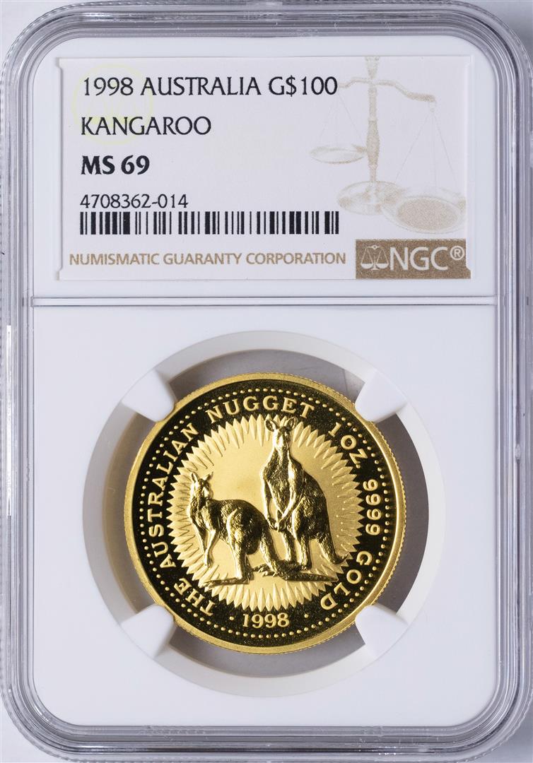 1998 Australia $100 Gold Kangaroo Coin NGC MS69: One 1998 Australia $100 Gold Kangaroo Coin NGC MS69. NGC Certified.