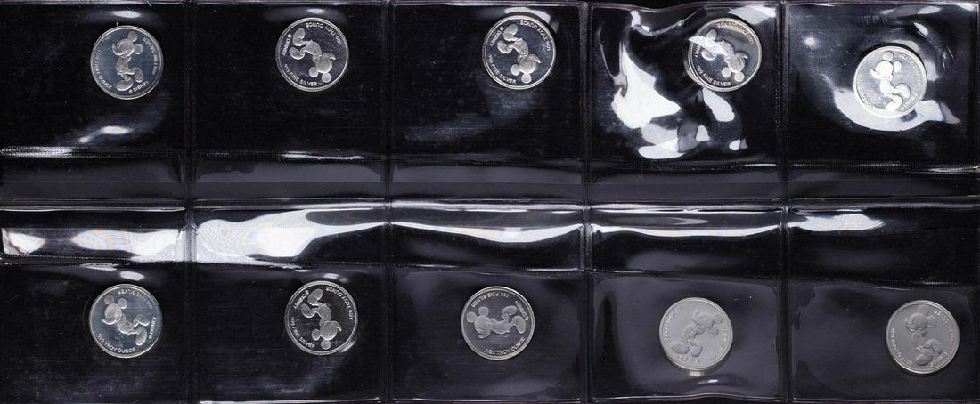 Lot of (10) Disney Mickey Mouse 1/20 oz. .999 Fine: One Lot of (10) Disney Mickey Mouse 1/20 oz. .999 Fine Silver Coin Rounds.