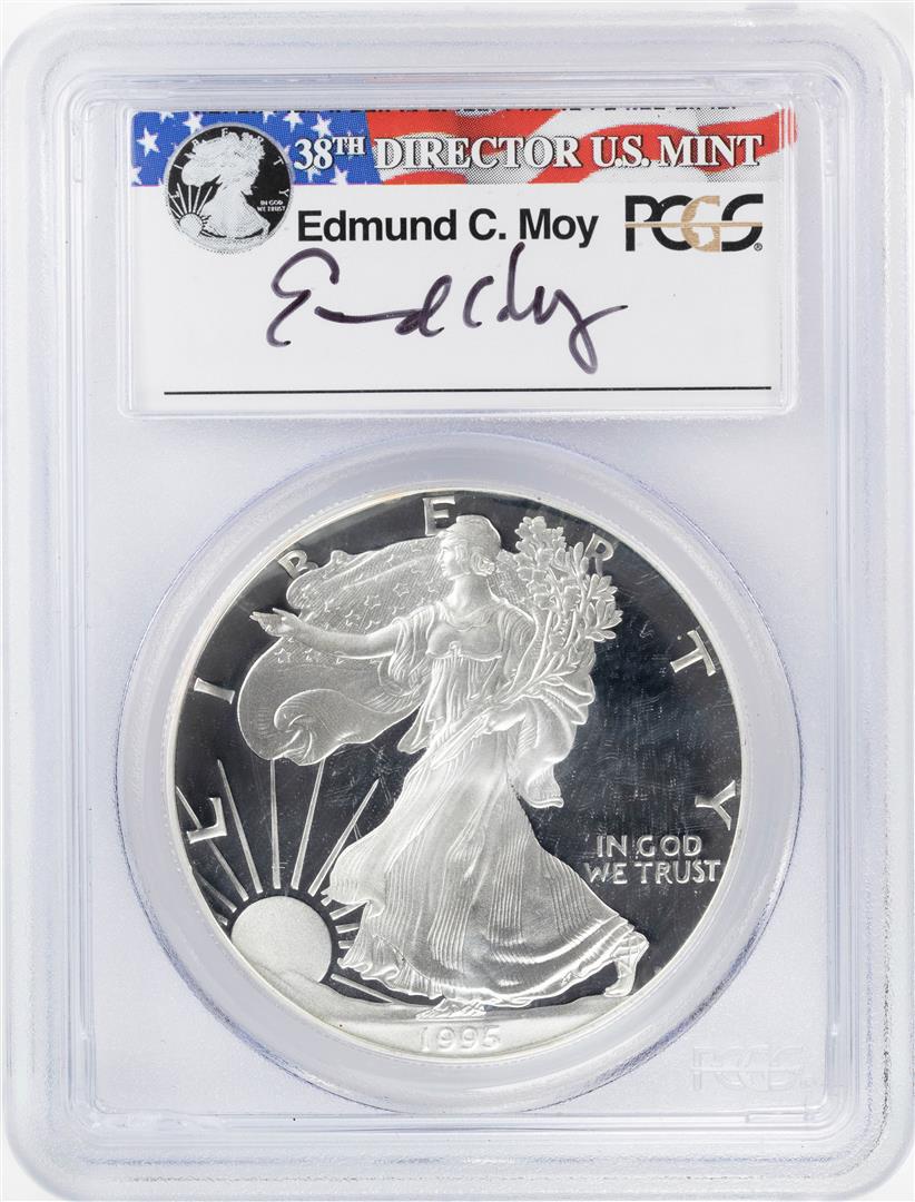 1995-P $1 Proof American Silver Eagle Coin PCGS: One 1995-P $1 Proof American Silver Eagle Coin PCGS PR69DCAM Moy Signature. PCGS Graded.
