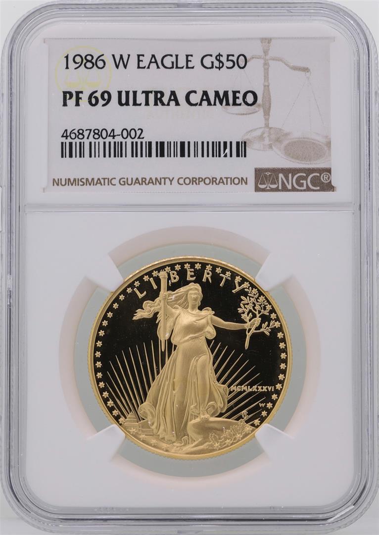 1986-W $50 American Gold Eagle Coin NGC PF69 Ultra: One 1986-W $50 American Gold Eagle Coin NGC PF69 Ultra Cameo. NGC Certified.