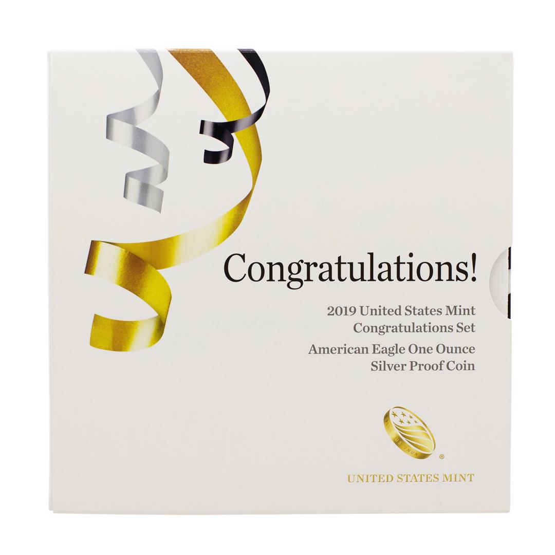 2019-W $1 Congratulations Set Proof American Silver: One 2019-W $1 Congratulations Set Proof American Silver Eagle Coin.