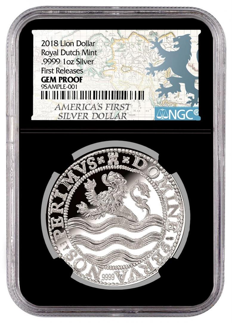 2018 Netherlands 1 oz. Silver Lion Dollar Coin NGC Gem: One 2018 Netherlands 1 oz. Silver Lion Dollar Coin NGC Gem Proof First Release Black Core. NGC Certified.
