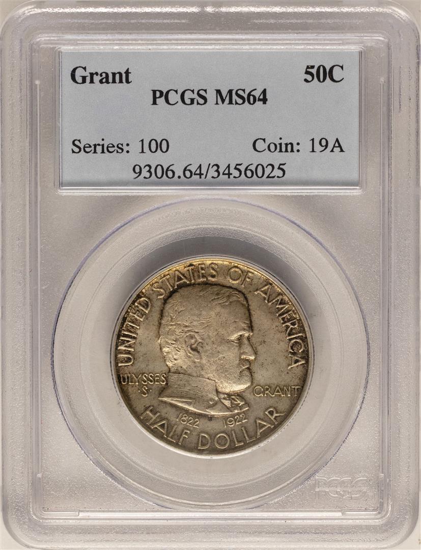 1922 Ulysses S. Grant Commemorative Half Dollar Coin: One 1922 Ulysses S. Grant Commemorative Half Dollar Coin PCGS MS64. PCGS Graded.