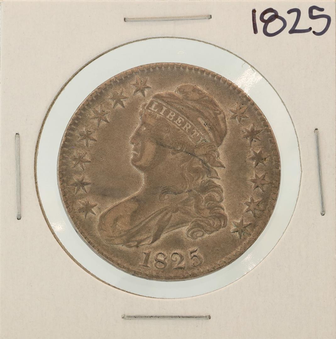 1825 Capped Bust Half Dollar Coin: One 1825 Capped Bust Half Dollar Coin.