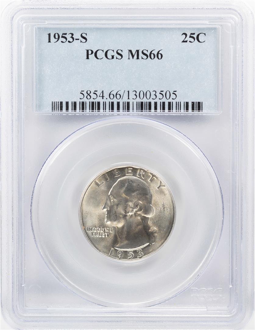 1953-S Washington Quarter Coin PCGS MS66: One 1953-S Washington Quarter Coin PCGS MS66. PCGS Graded.