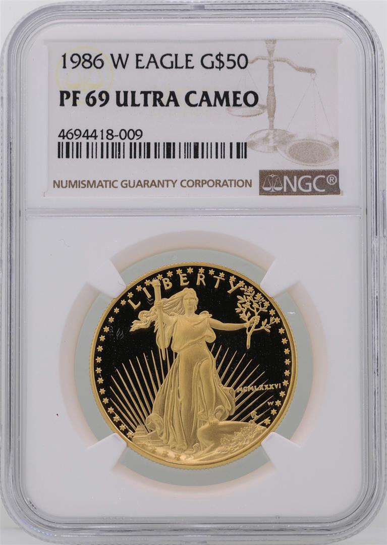 1986-W $50 American Gold Eagle Coin NGC PF69 Ultra: One 1986-W $50 American Gold Eagle Coin NGC PF69 Ultra Cameo. NGC Certified.