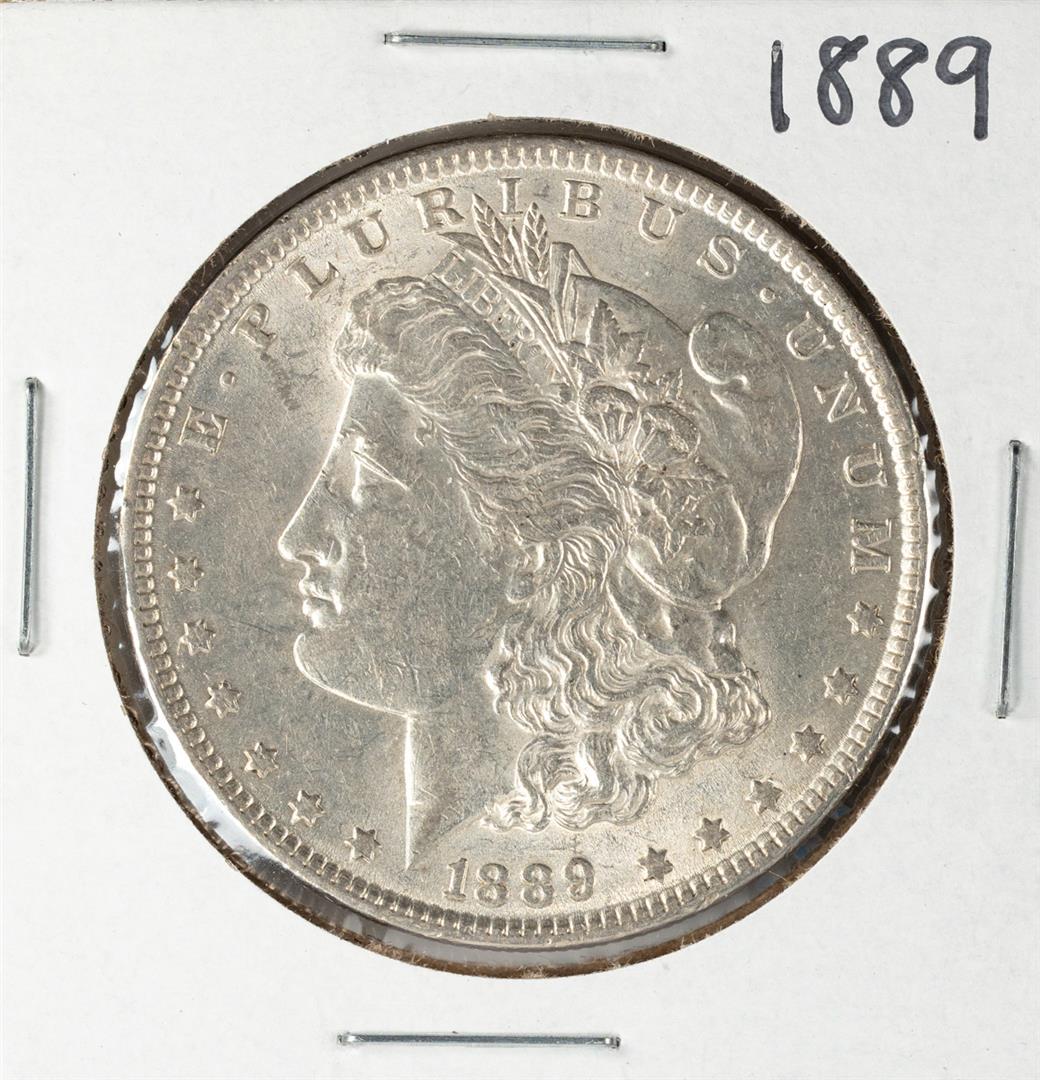 1889 $1 Morgan Silver Dollar Coin: One 1889 $1 Morgan Silver Dollar Coin.