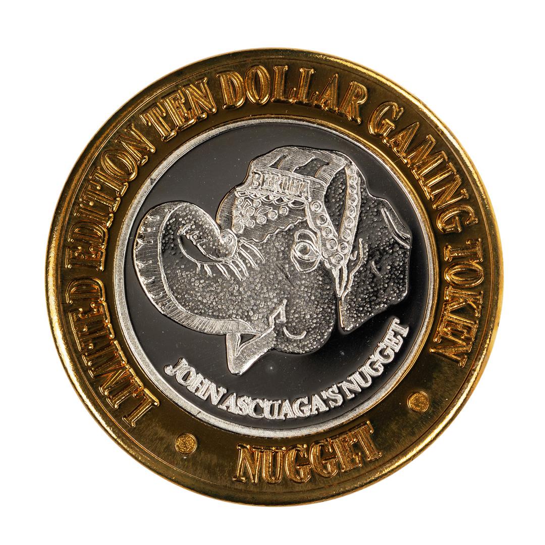 .999 Fine Silver John Ascuaga's Nugget Sparks, NV $10: One .999 Fine Silver John Ascuaga's Nugget Sparks, NV $10 Limited Edition Gaming Token.