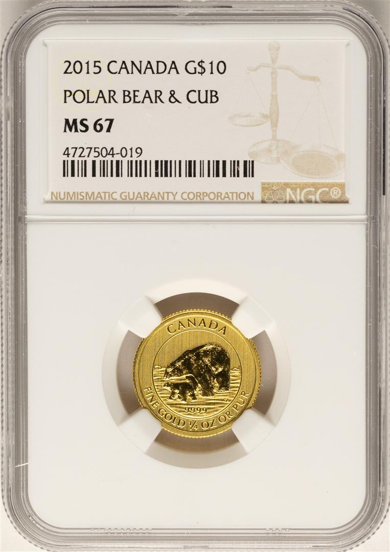 2015 $10 Canada Polar Bear Gold Coin NGC MS67: One 2015 $10 Canada Polar Bear Gold Coin NGC MS67. NGC Certified.