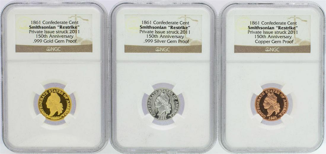 1861 Proof Confederate Cent Smithsonian Restrike Set: One 1861 Proof Confederate Cent Smithsonian Restrike Set NGC Graded. NGC Certified.