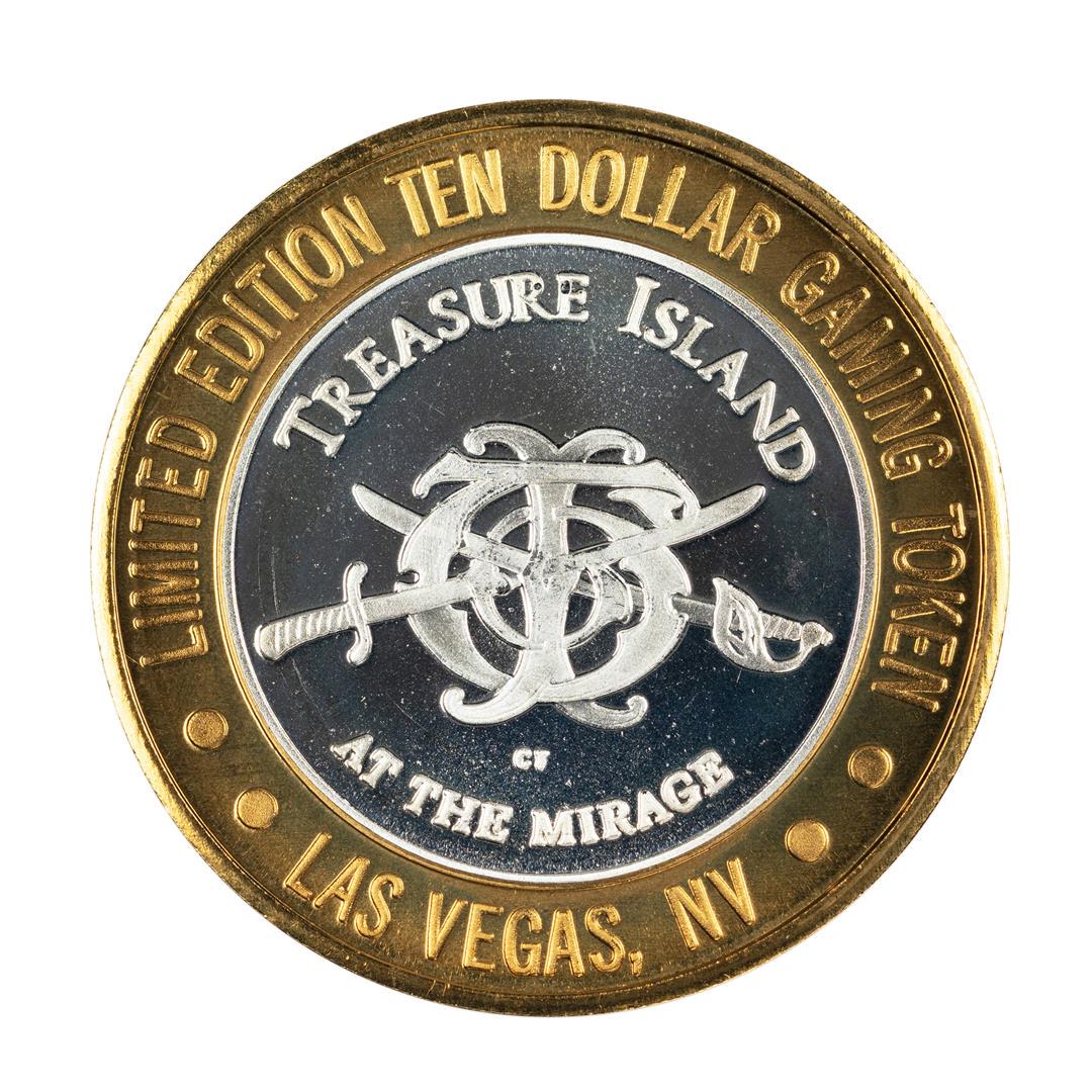 .999 Silver Treasure Island Las Vegas, Nevada $10: One .999 Silver Treasure Island Las Vegas, Nevada $10 Casino Limited Edition Gaming Token.