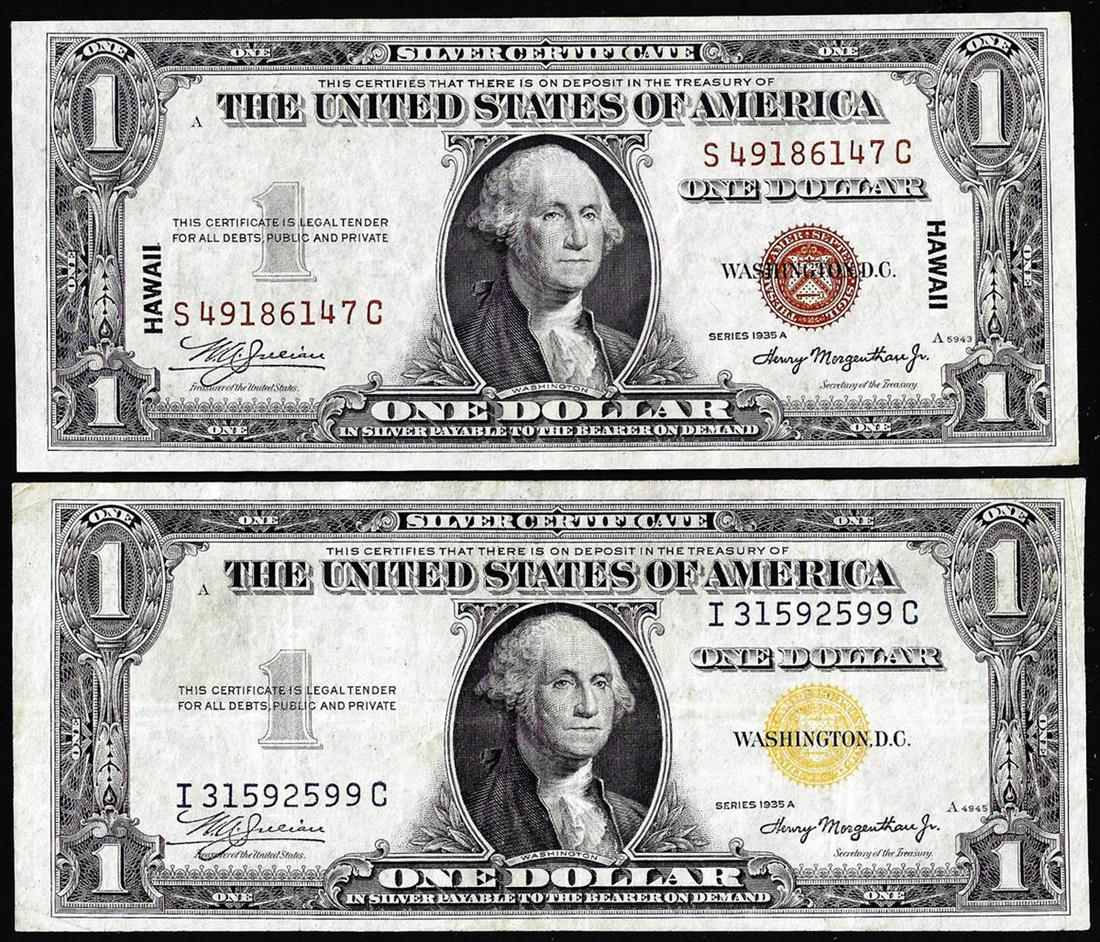 Lot of 1935A $1 Hawaii & North Africa WWII Emergency: One Lot of 1935A $1 Hawaii & North Africa WWII Emergency Issue Silver Certificate Notes.