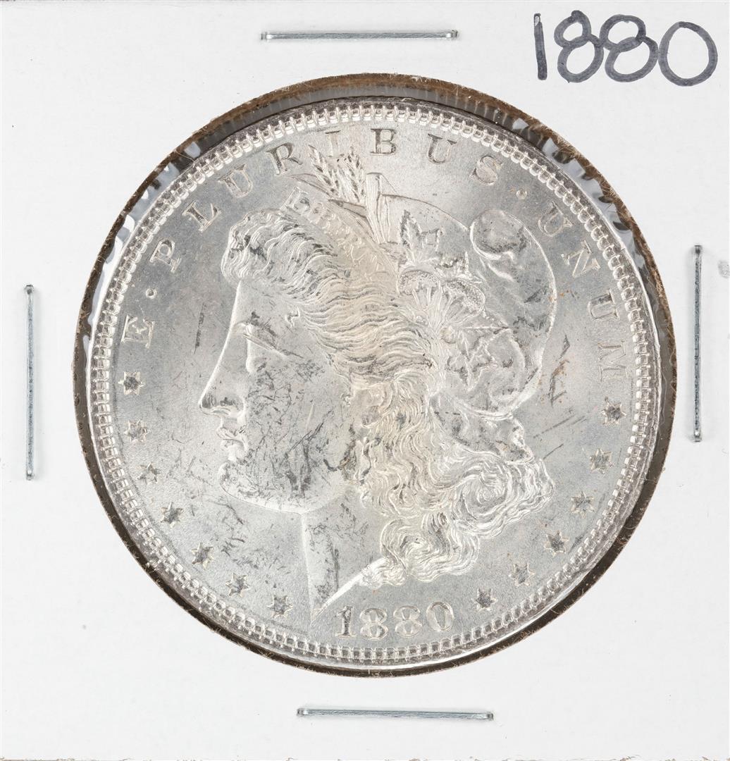 1880 $1 Morgan Silver Dollar Coin: One 1880 $1 Morgan Silver Dollar Coin.