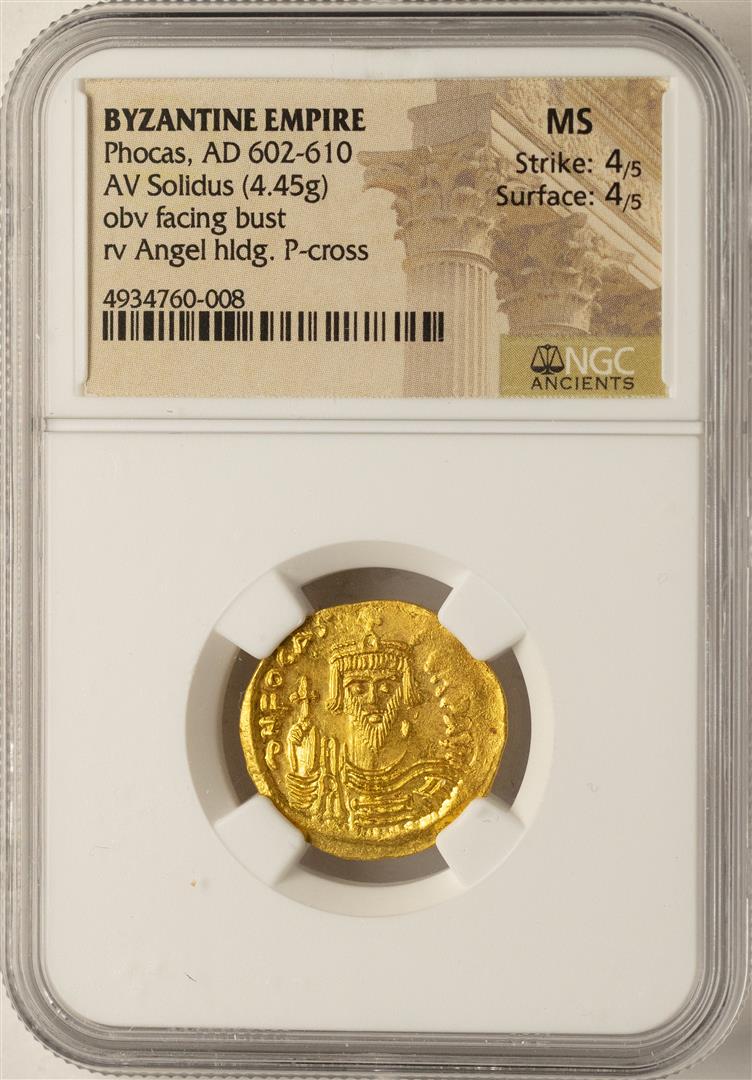 AD 602-610 Phocas Byzantine Empire Solidus Ancient Gold: One AD 602-610 Phocas Byzantine Empire Solidus Ancient Gold Coin NGC MS. NGC Certified.