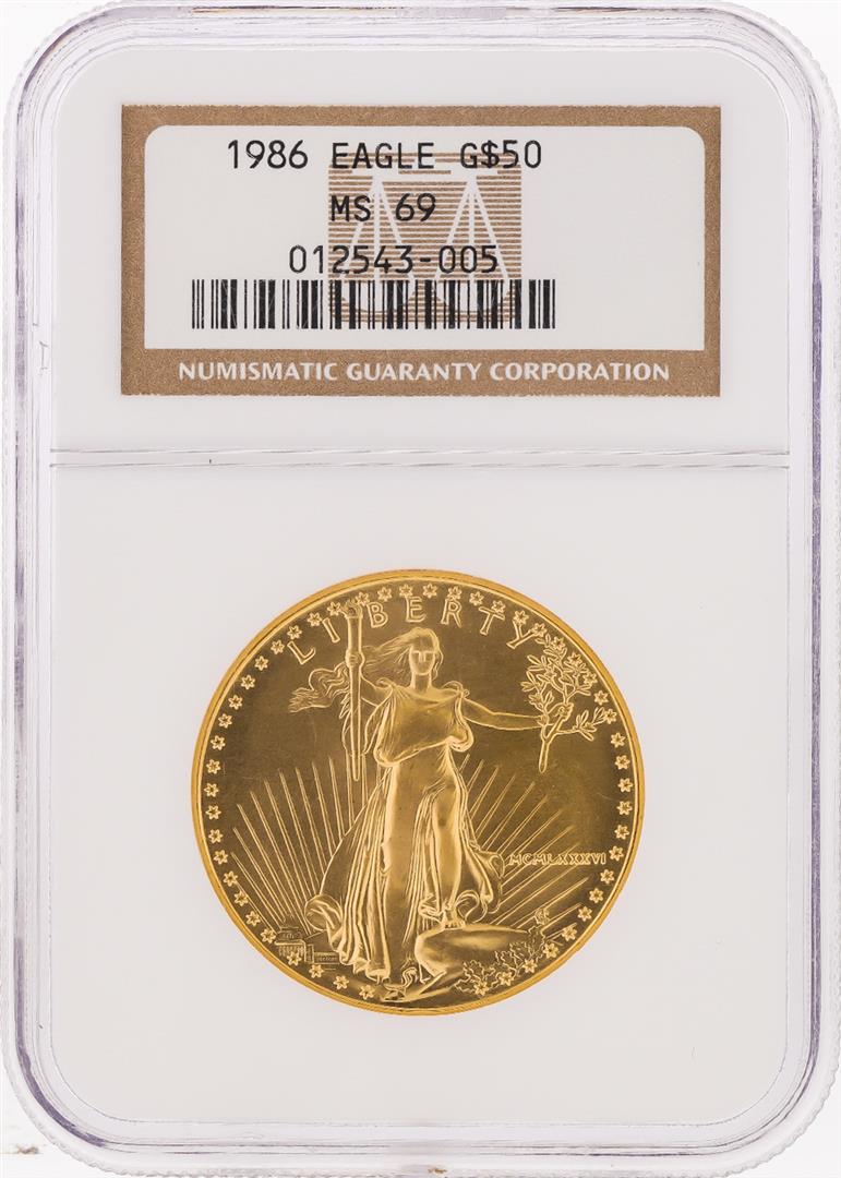 1986 $50 American Gold Eagle Coin NGC MS69: One 1986 $50 American Gold Eagle Coin NGC MS69. NGC Certified.