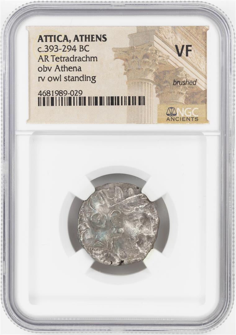 393-294 BC Attica Athens AR Tetradrachm Athena Owl Coin: One 393-294 BC Attica Athens AR Tetradrachm Athena Owl Coin NGC VF. NGC Certified.