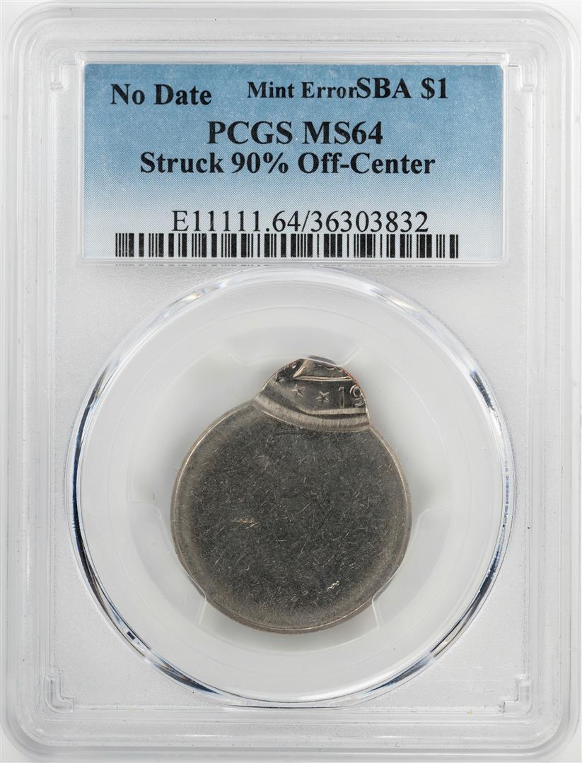No Date $1 Susan B Anthony Mint ERROR Coin Stuck 90%: One No Date $1 Susan B Anthony Mint ERROR Coin Stuck 90% Off-Center PCGS MS64. PCGS Graded.