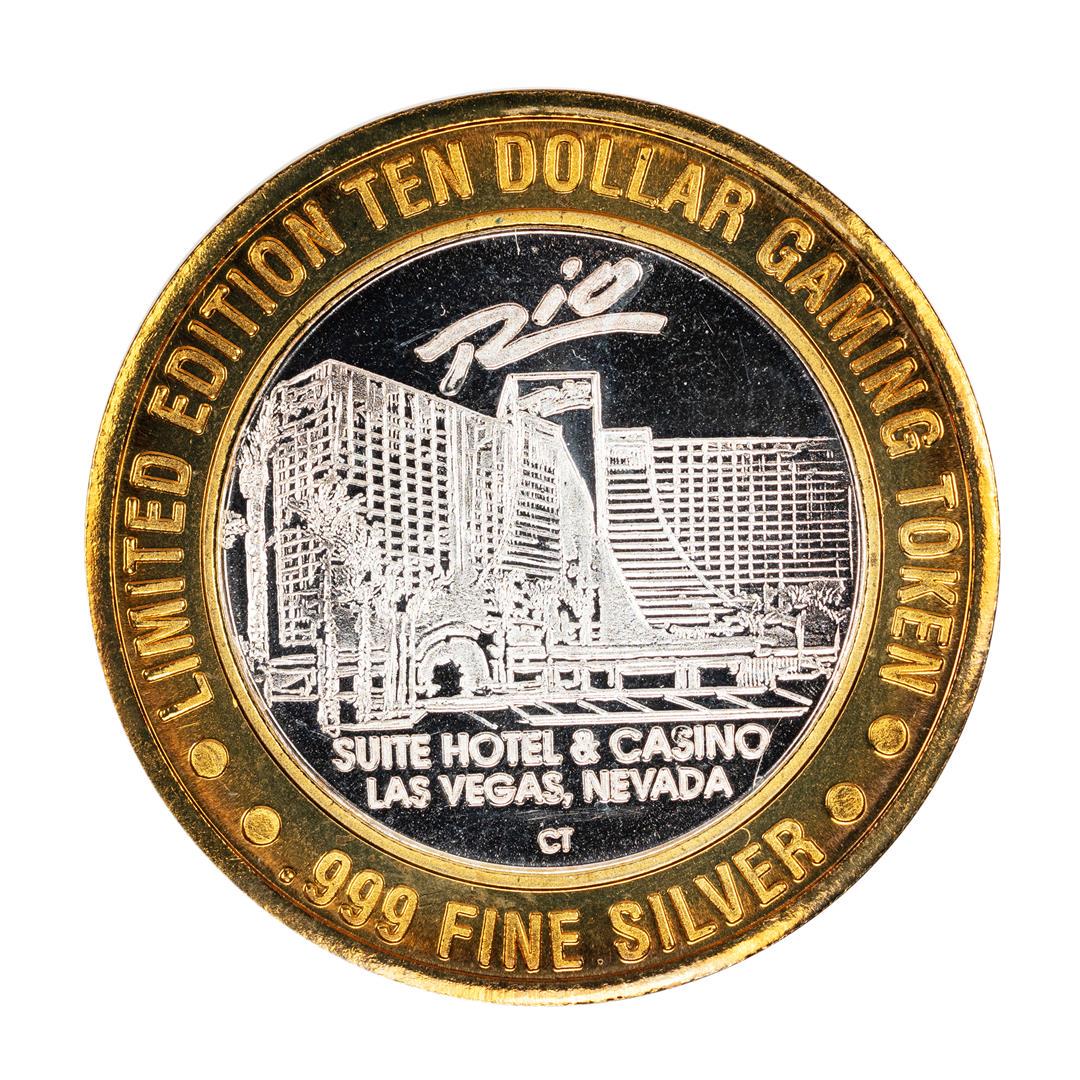 .999 Silver Rio Suite Hotel & Casino Las Vegas $10: One .999 Silver Rio Suite Hotel & Casino Las Vegas $10 Limited Edition Gaming Token.