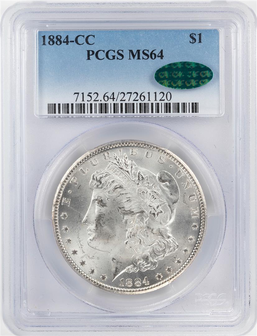1884-CC $1 Morgan Silver Dollar Coin PCGS MS64 CAC: One 1884-CC $1 Morgan Silver Dollar Coin PCGS MS64 CAC. PCGS Graded.