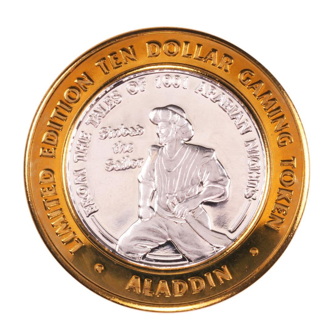 .999 Fine Silver Aladdin Resort & Casino Las Vegas $10: One .999 Fine Silver Aladdin Resort & Casino Las Vegas $10 Limited Edition Gaming Token.