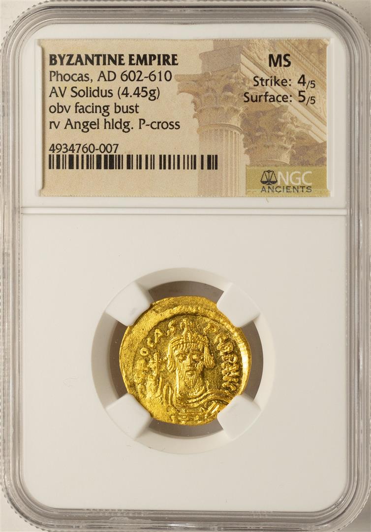 AD 602-610 Phocas Byzantine Empire Solidus Ancient Gold: One AD 602-610 Phocas Byzantine Empire Solidus Ancient Gold Coin NGC MS. NGC Certified.