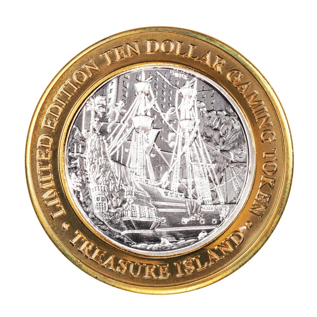 .999 Silver Treasure Island Las Vegas $10 Casino Gaming: One .999 Silver Treasure Island Las Vegas $10 Casino Gaming Token Limited Edition.