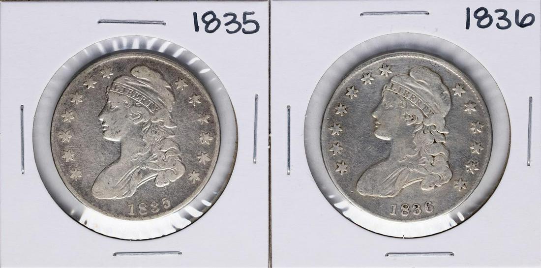 Lot of 1835-1836 Capped Bust Half Dollar Coins: One Lot of 1835-1836 Capped Bust Half Dollar Coins.