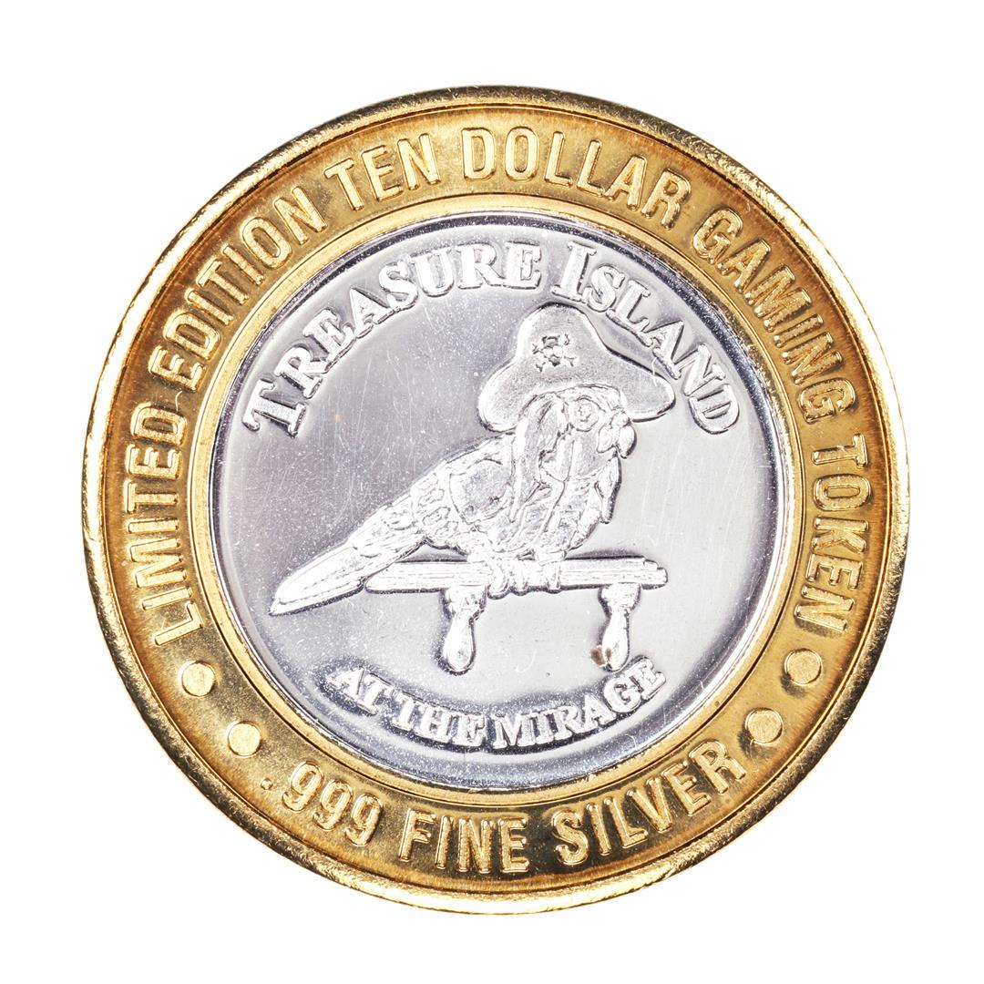 .999 Silver Treasure Island Las Vegas $10 Casino Gaming: One .999 Silver Treasure Island Las Vegas $10 Casino Gaming Token Limited Edition.