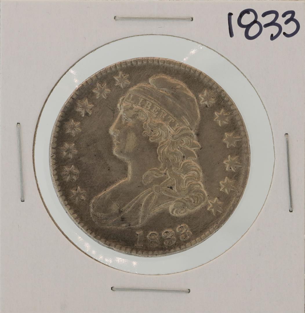1833 Capped Bust Half Dollar Coin: One 1833 Capped Bust Half Dollar Coin.