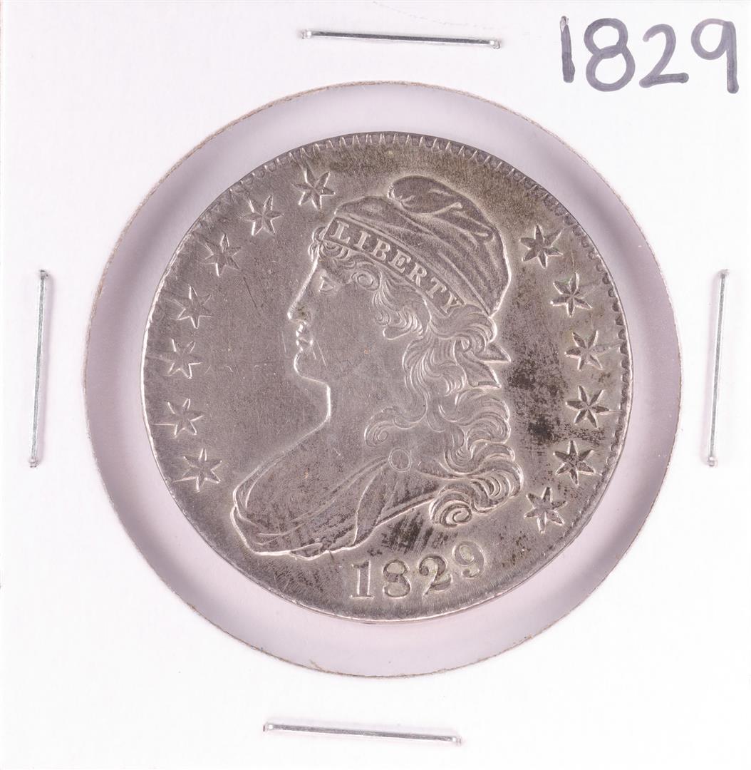 1829 Capped Bust Half Dollar Coin: One 1829 Capped Bust Half Dollar Coin.