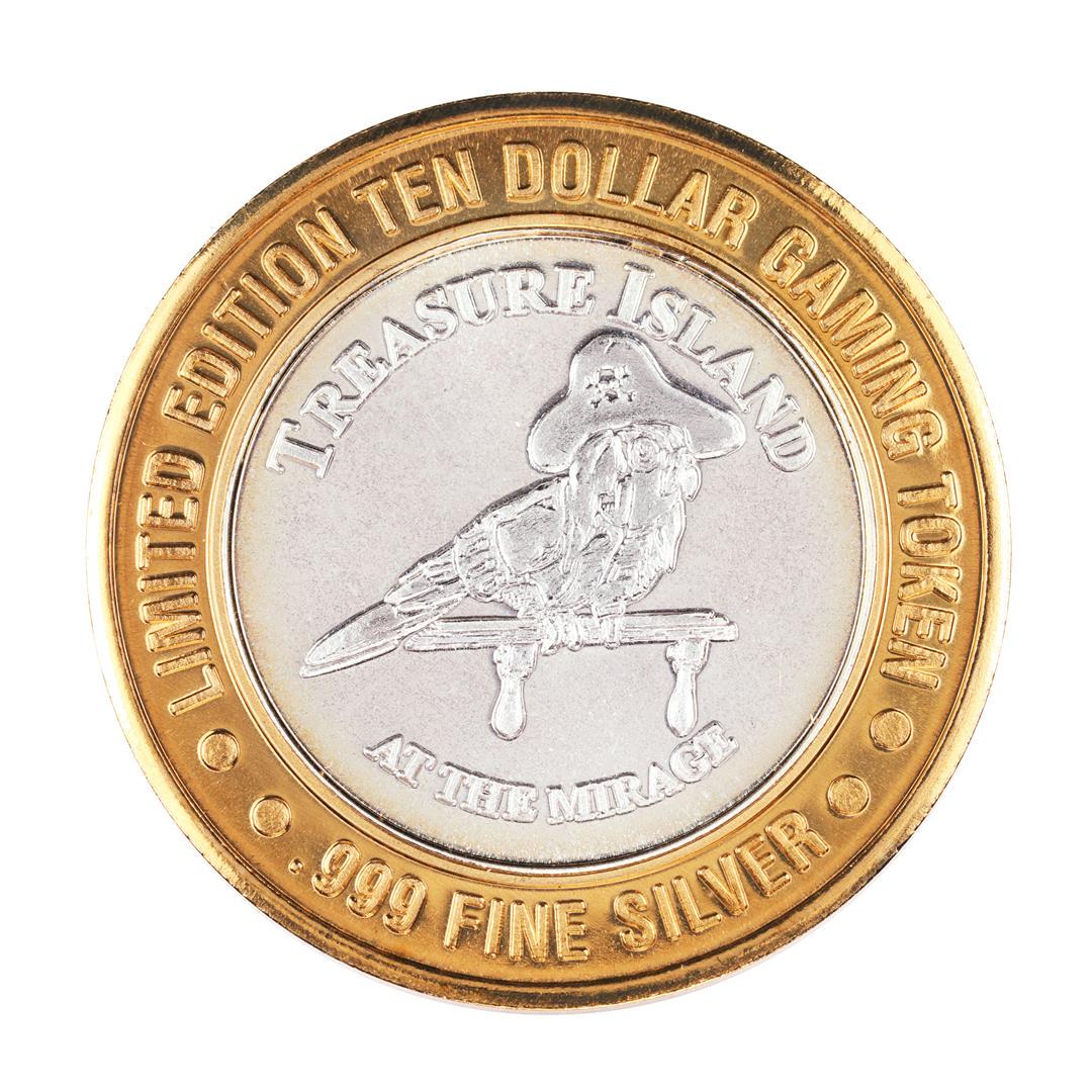 .999 Silver Treasure Island Las Vegas $10 Casino Gaming: One .999 Silver Treasure Island Las Vegas $10 Casino Gaming Token Limited Edition.