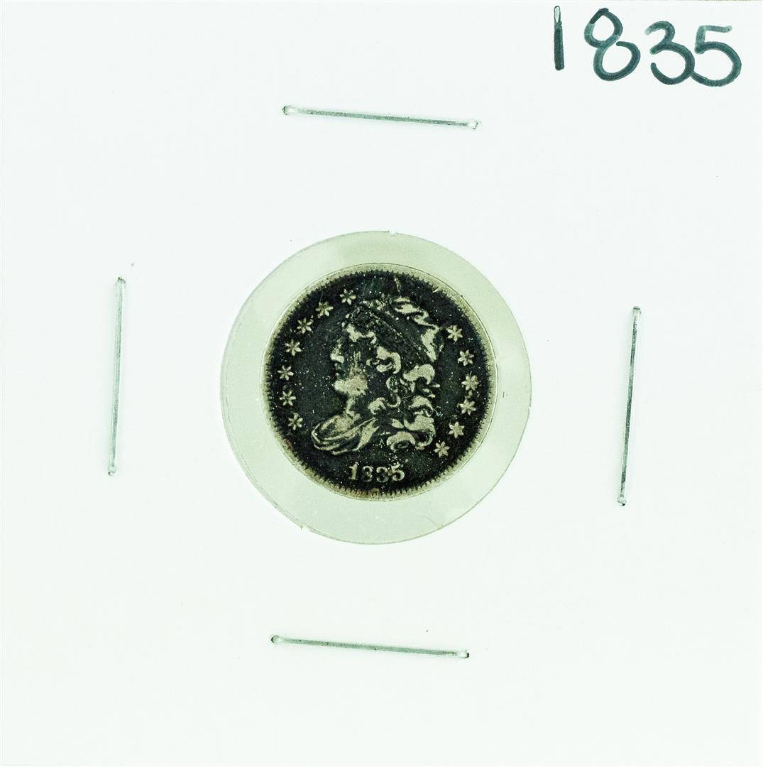 1835 Capped Bust Half Dime Coin: One 1835 Capped Bust Half Dime Coin.