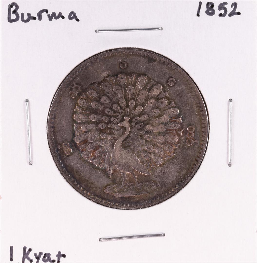 1852 Burma 1 Kyat Silver Coin: One 1852 Burma 1 Kyat Silver Coin.