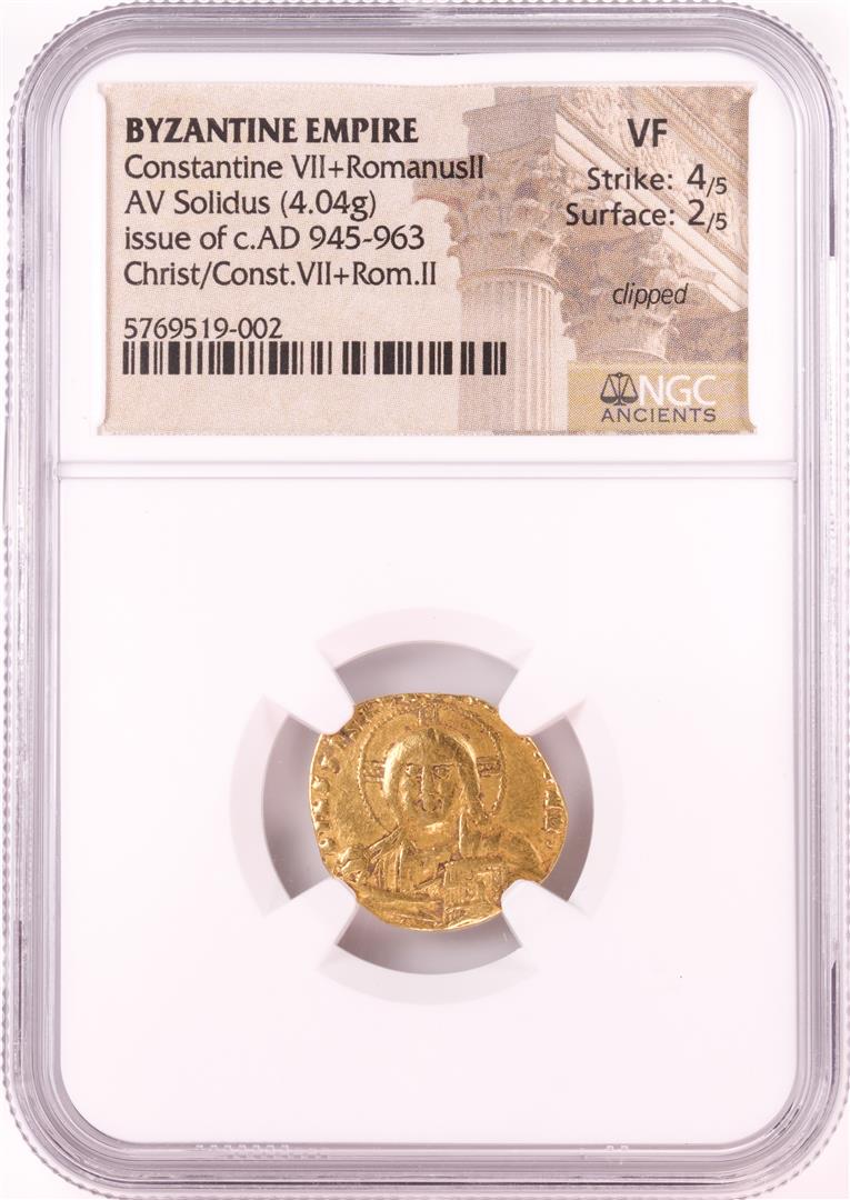 Christ Constantine VII Romanus II, 945-963 AD Byzantine: One Christ Constantine VII Romanus II, 945-963 AD Byzantine Empire Gold Coin NGC VF. NGC Certified.
