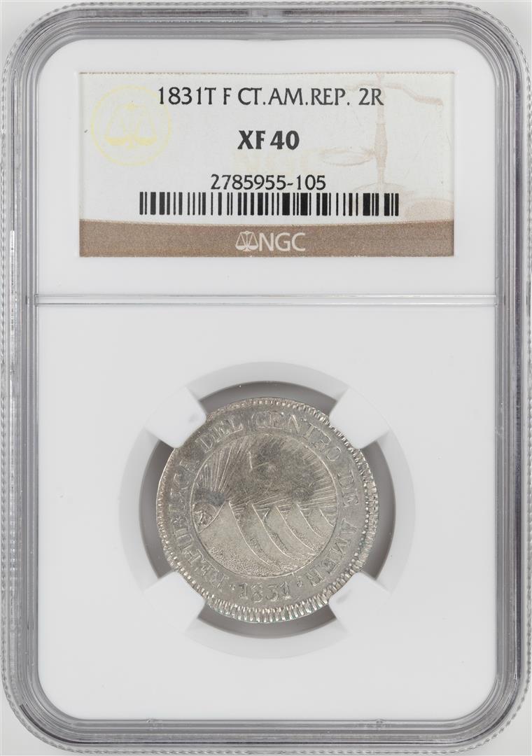 1831T F Central America Republic Coin NGC XF40: One 1831T F Central America Republic Coin NGC XF40. NGC Certified.