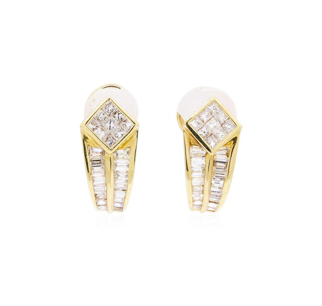 14KT Yellow Gold 2.25 ctw Diamond Earrings: One pair electronically tested 14KT yellow gold lady's combination cast & assembled fashion earrings with Omega clip backs with posts with a bright polish finish. Condition is like new, good workmansh