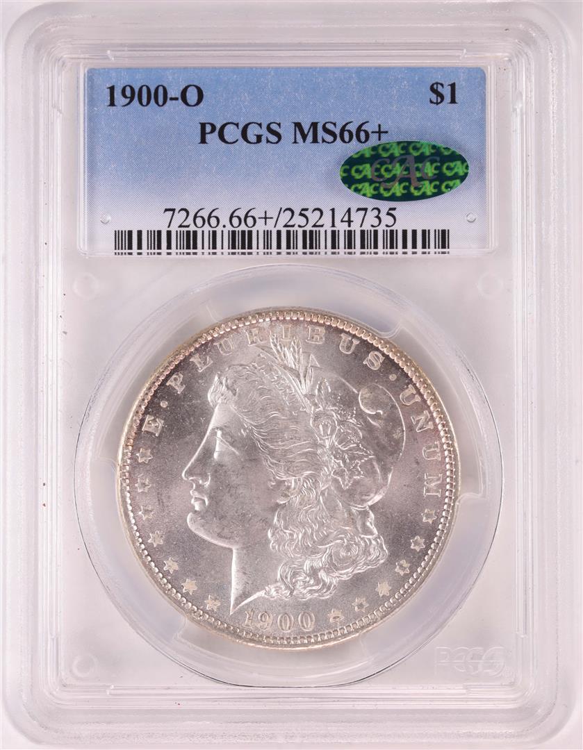 1900-O $1 Morgan Silver Dollar Coin PCGS MS66+ CAC: One 1900-O $1 Morgan Silver Dollar Coin PCGS MS66+ CAC. PCGS Graded.
